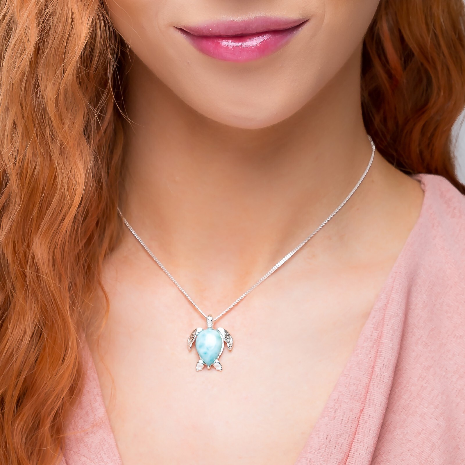 Larimar Sea Turtle Tortoise Necklace 925 Sterling Silver Beach Gifts for Women