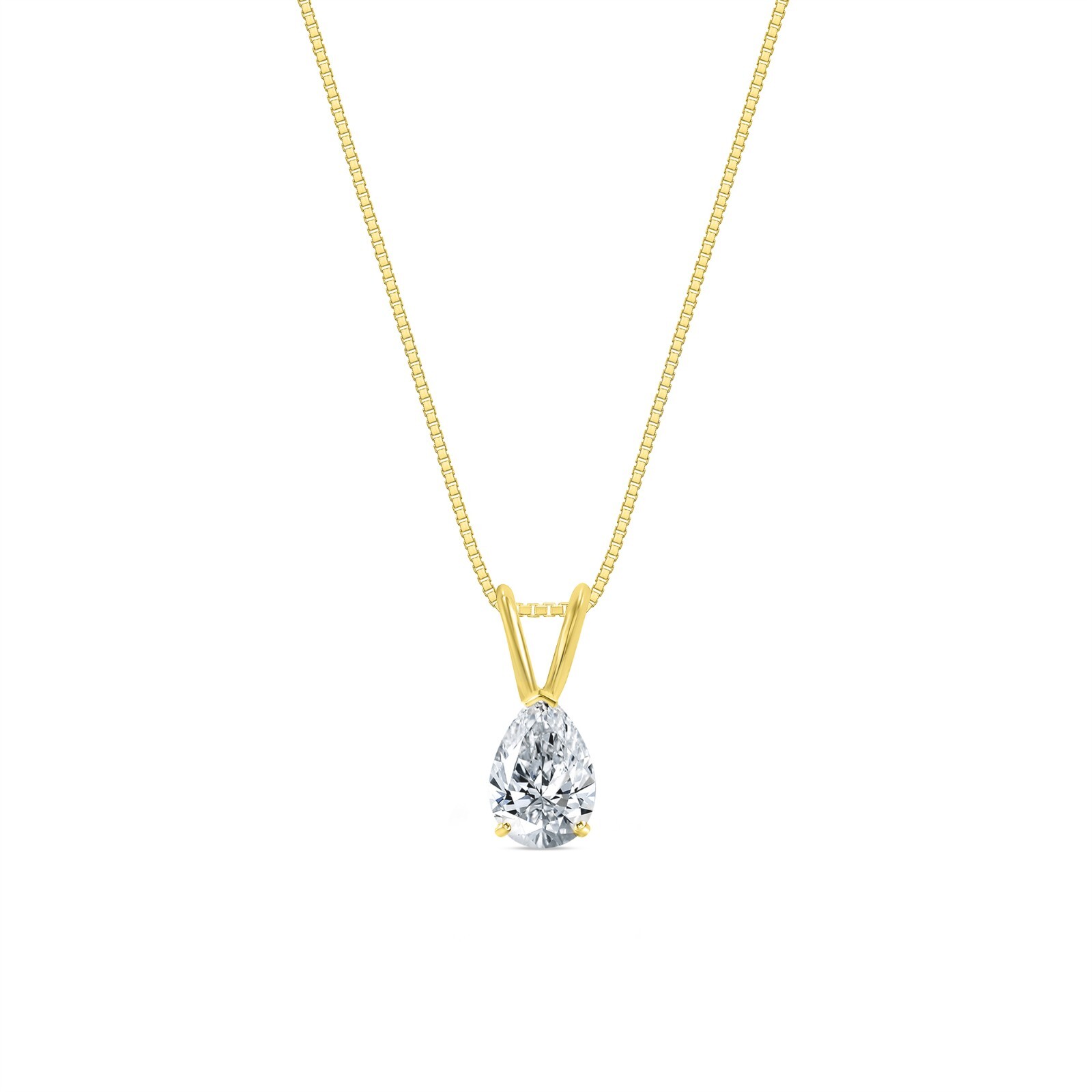 1.25 Ct Pear Created Diamond Real Solid 14K Yellow Gold Pendant 18″ Necklace