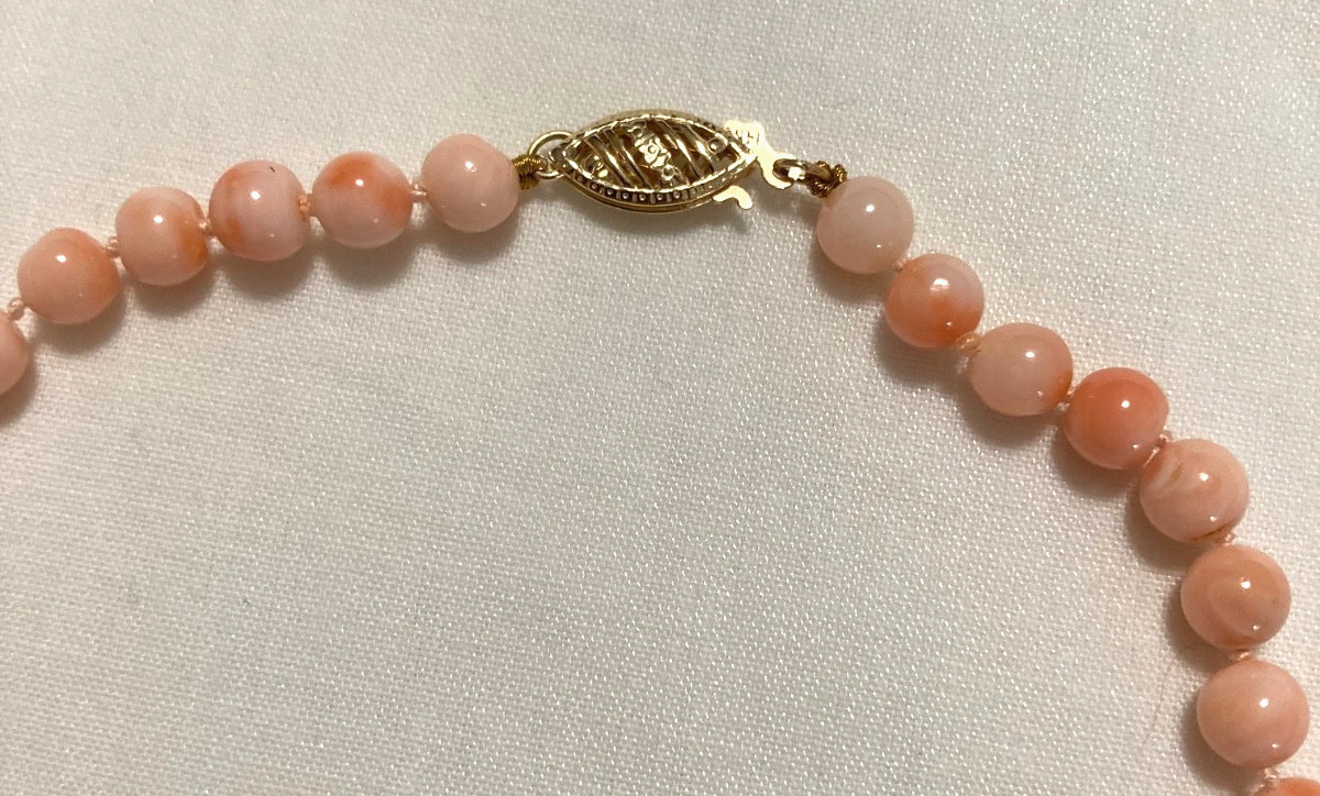 Vtg Variegated Angelskin Coral Necklace & Matching Bracelet 14K – Original Owner