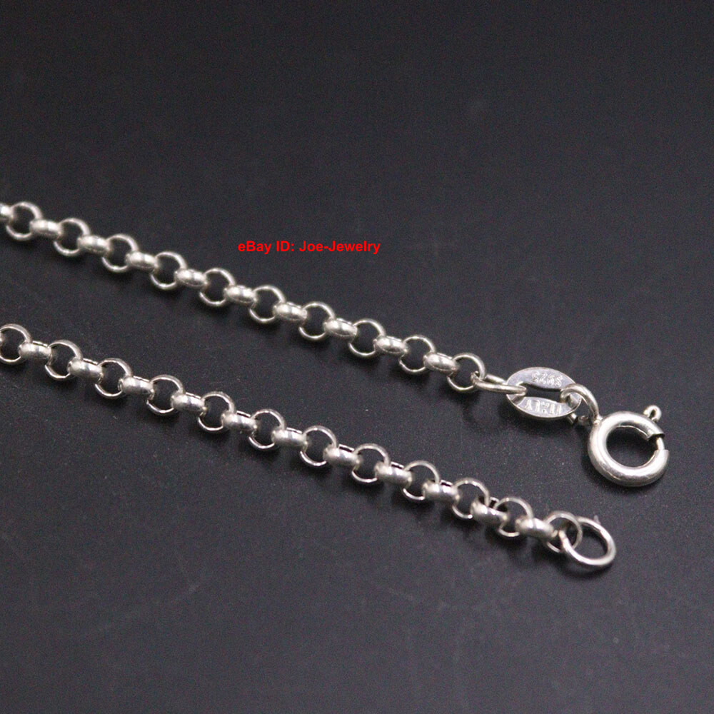 Real 925 Sterling Silver 3mm Rolo Link Chain Necklace 27.6″ L LONG CHAIN