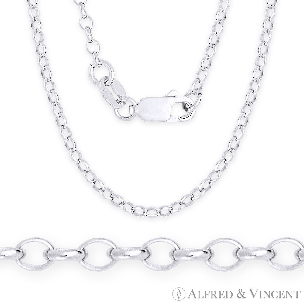 2.1mm Open Rolo Oval Cable Link Italian Chain Necklace in .925 Sterling Silver