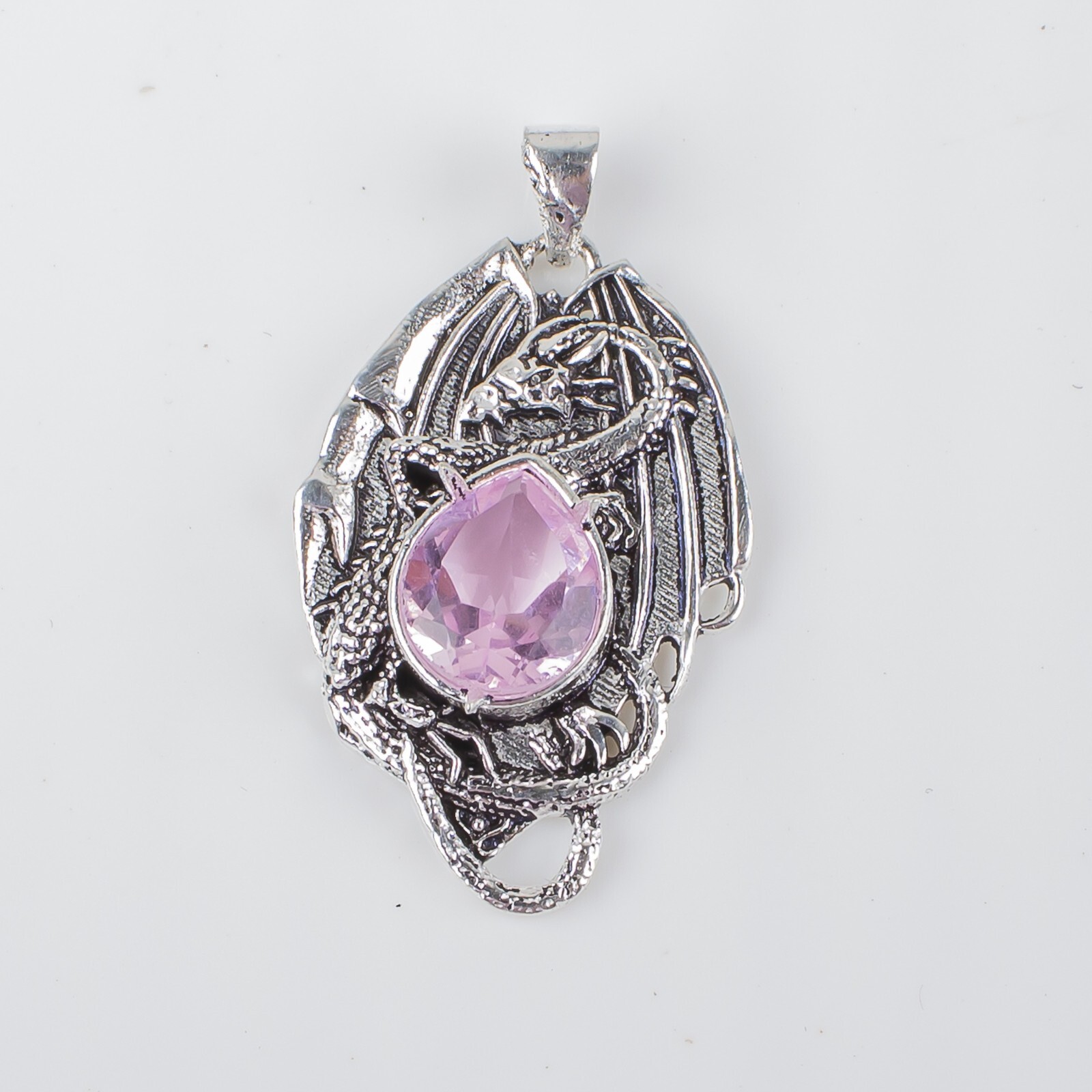 925 Sterling Silver Pear Morganite Gemstone Birthday Wife Boho Pendant Jewelry