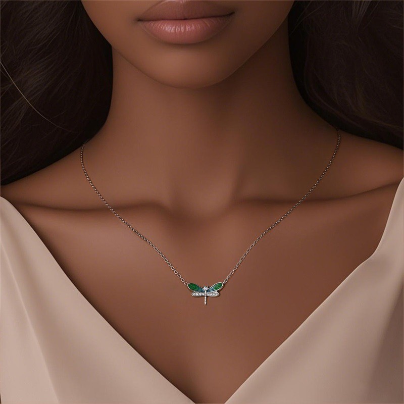 KUNSIR Dragonfly Pendant Sterling Silver Women Jewelry Necklace Adjustable Chain