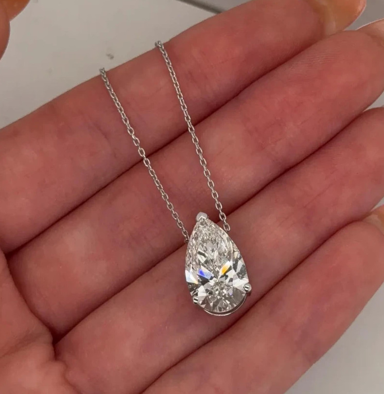IGI Pear-Cut 5.00Ct EF/VS1 Lab Grown Diamond Necklace& Pendant 14k White Gold
