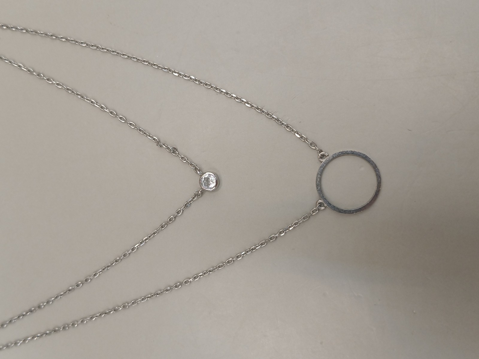 Sterling Silver Crystal Y Drop Circle Pendant Chain Link Necklace 15″