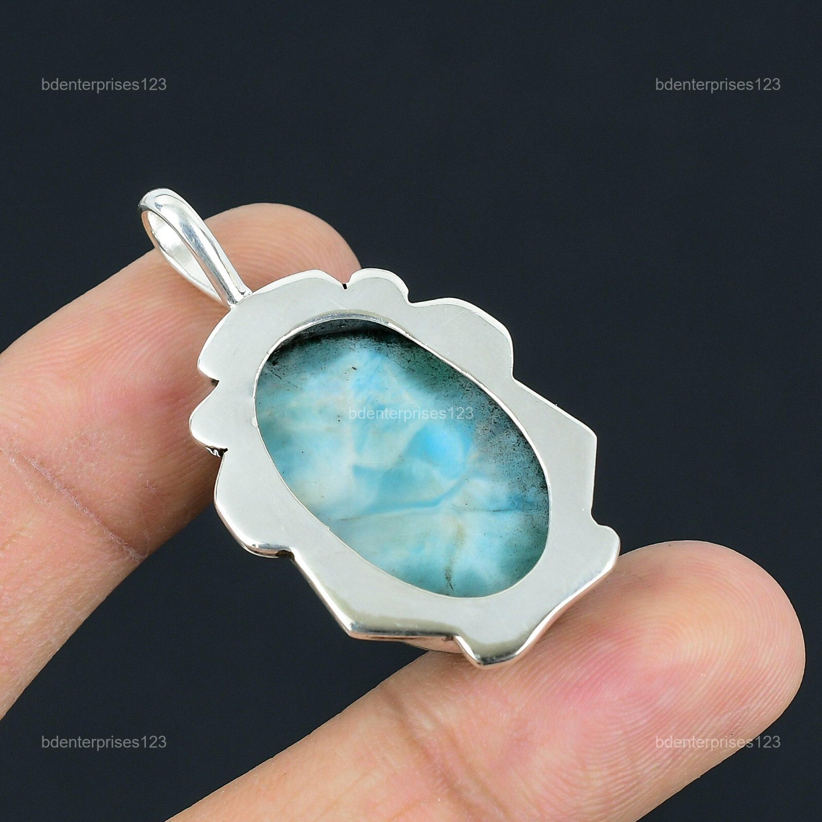 925 Sterling Silver Oval Larimar Gemstone Engagement Anniversary Pendant Jewelry