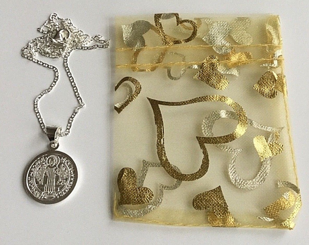 Solid 925 Sterling Silver 20mm Saint Benedict San Benito Pendant Necklace 22″ #2