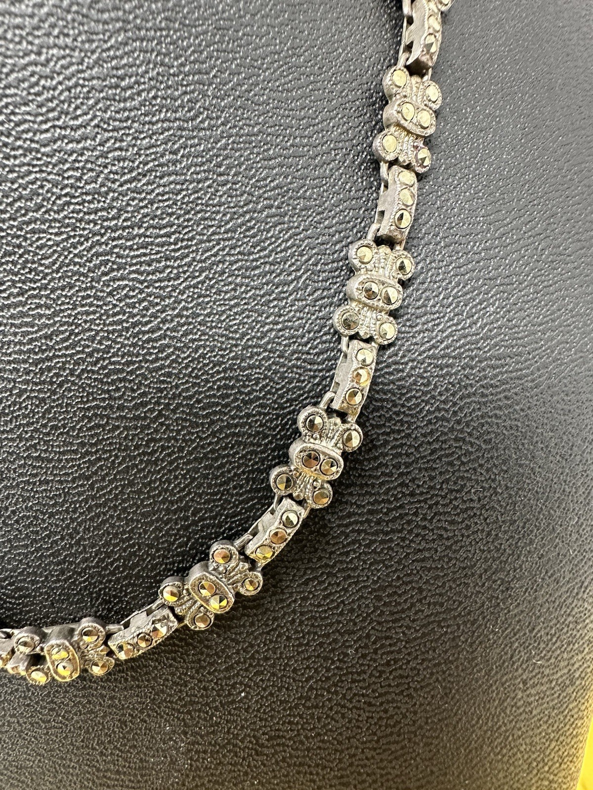 Sterling Silver Marcasite 2 Rose Pendant Choker Necklace Elegant Chic 33g 16 In