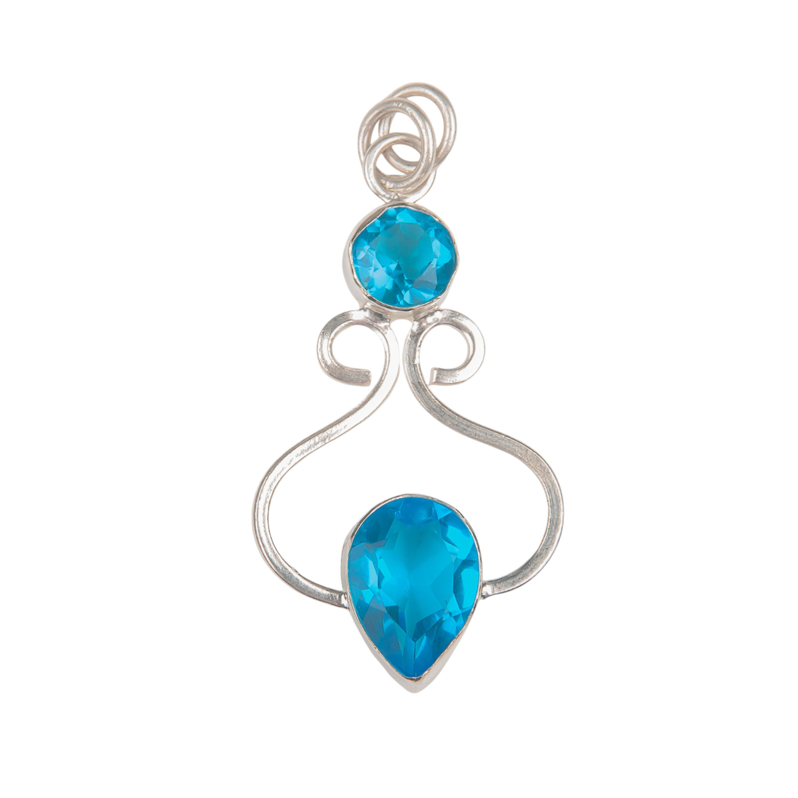 Swiss Blue Topaz 925 Sterling Silver Chain Pendent 1.60″ Gift For Engagement