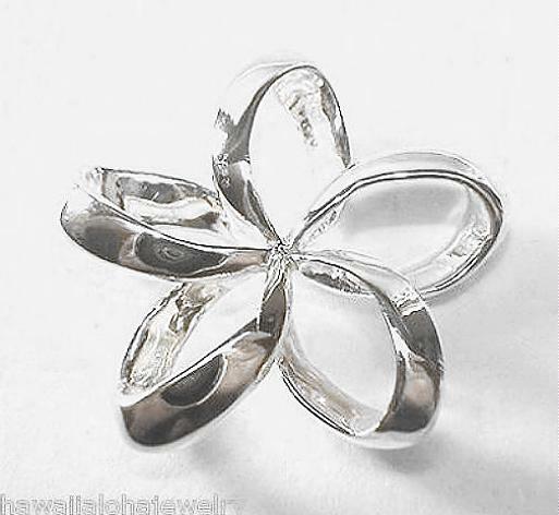26MM 2-TONE YELLOW GOLD PLATED 925 SILVER HAWAIIAN RIBBON PLUMERIA SLIDE PENDANT