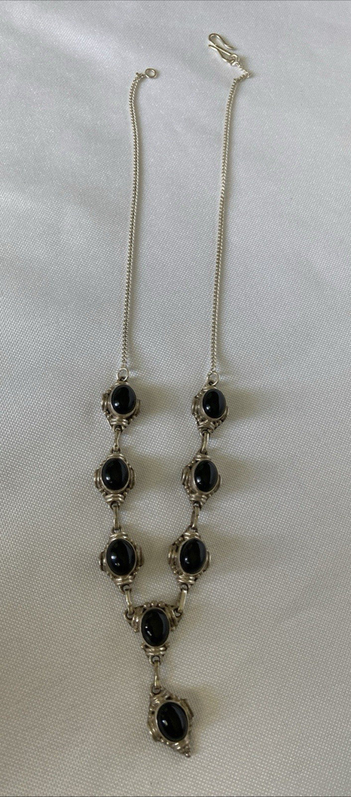 Pendant Necklace Sterling Silver with Black Stones Made in India New