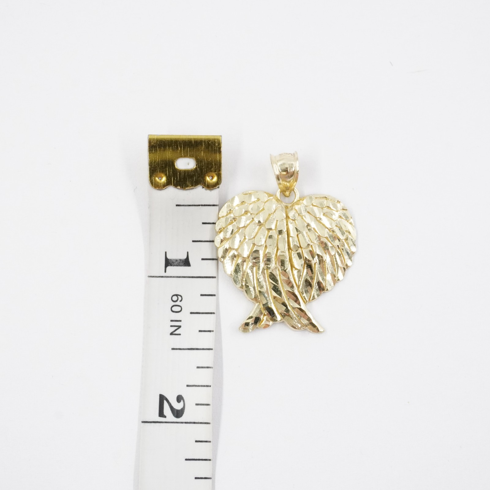 BAYAM Real 10K Yellow Gold Diamond Cut Angel Wings Heart 1 & 3/8in Pendant