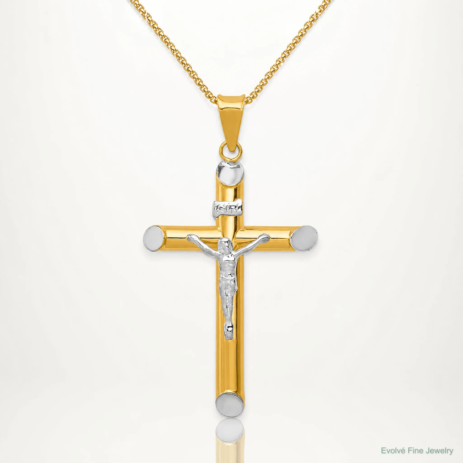 14K Two-Tone With Rhodium Inri Crucifix Pendant