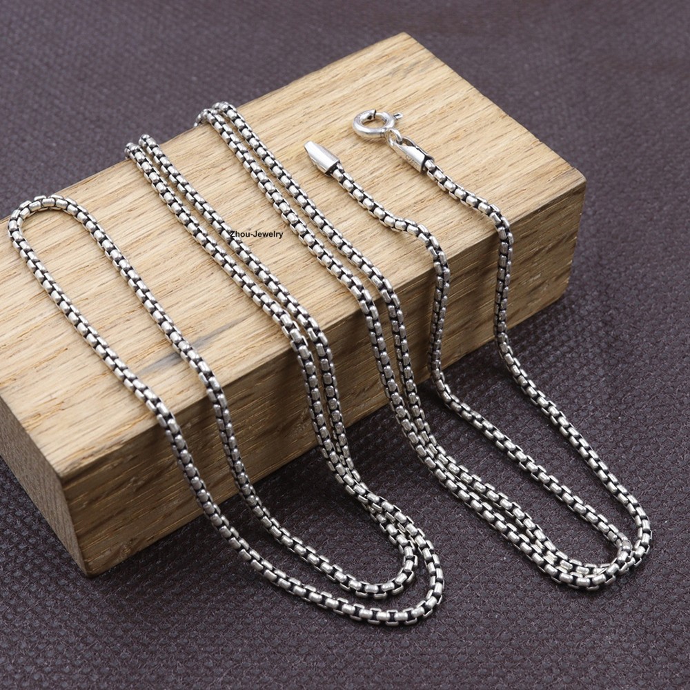 Real 925 Sterling Silver Box Link Necklace 2mm Width 31.5 Inches Sturdy Chain