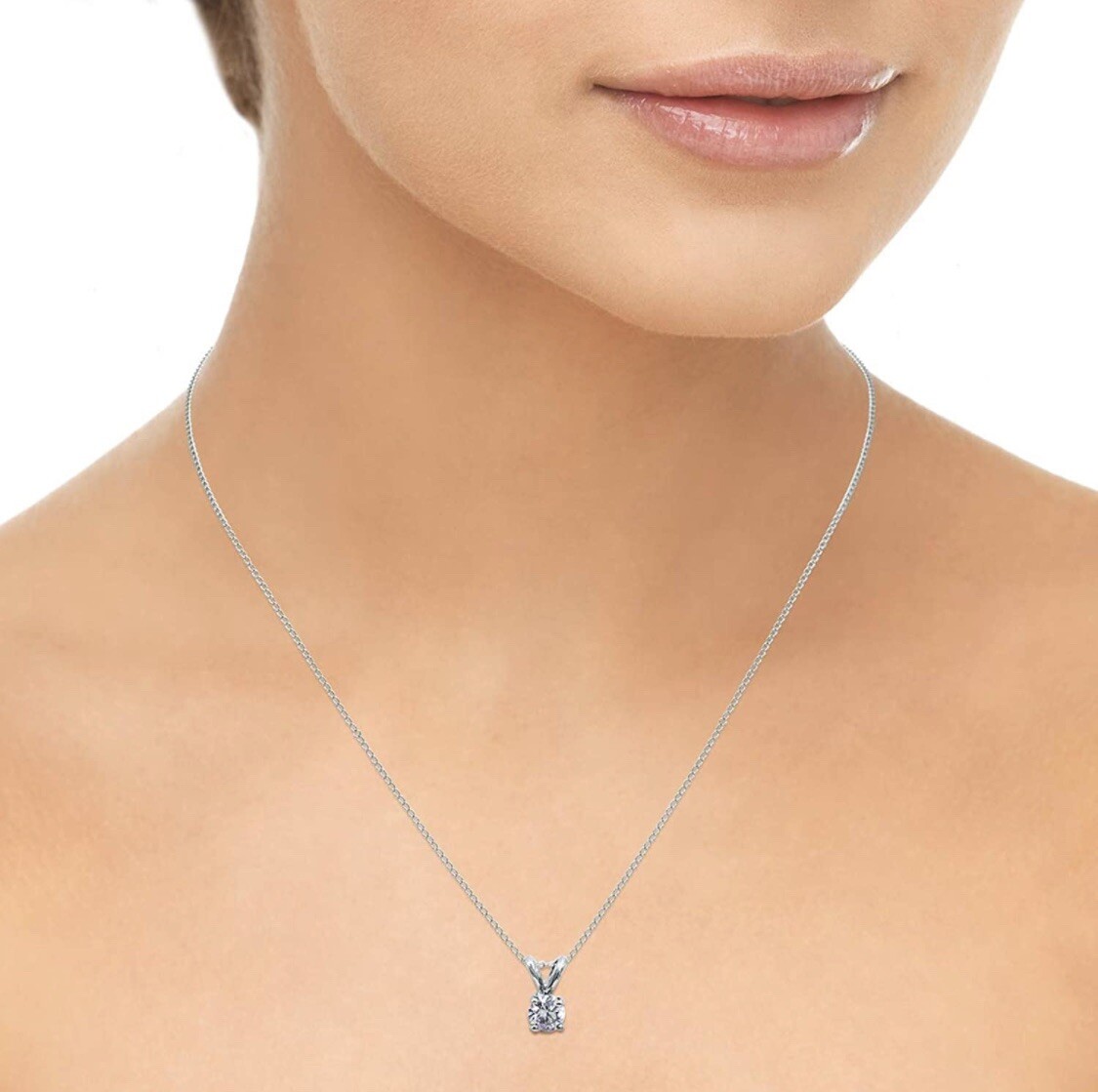 1.50Ct Round Cut Moissanite 14K White Gold Solitaire Pendant 18″ Necklace $995