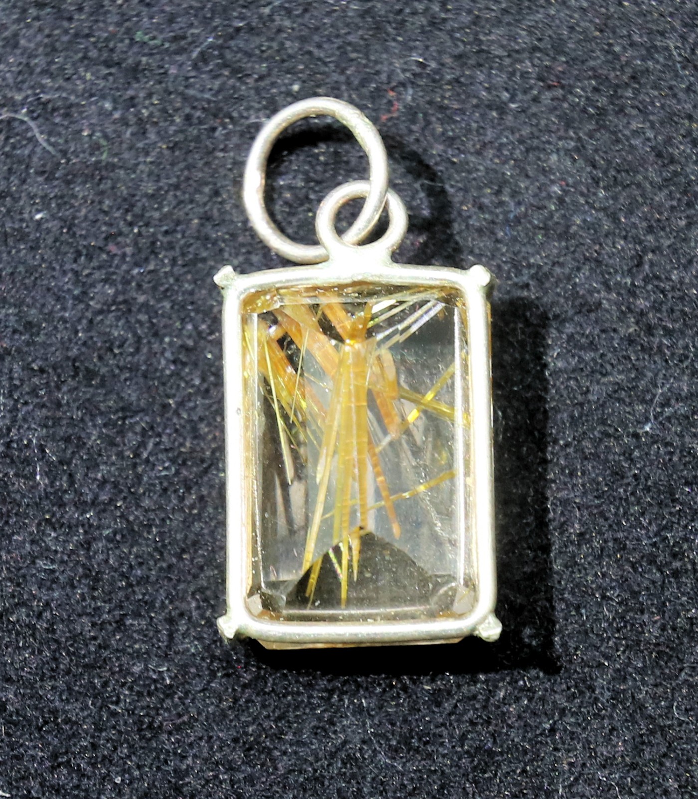 Vintage Rutilated Quartz Faceted Gold Pendant 3/4 x 1/2 x 1/2 Inch