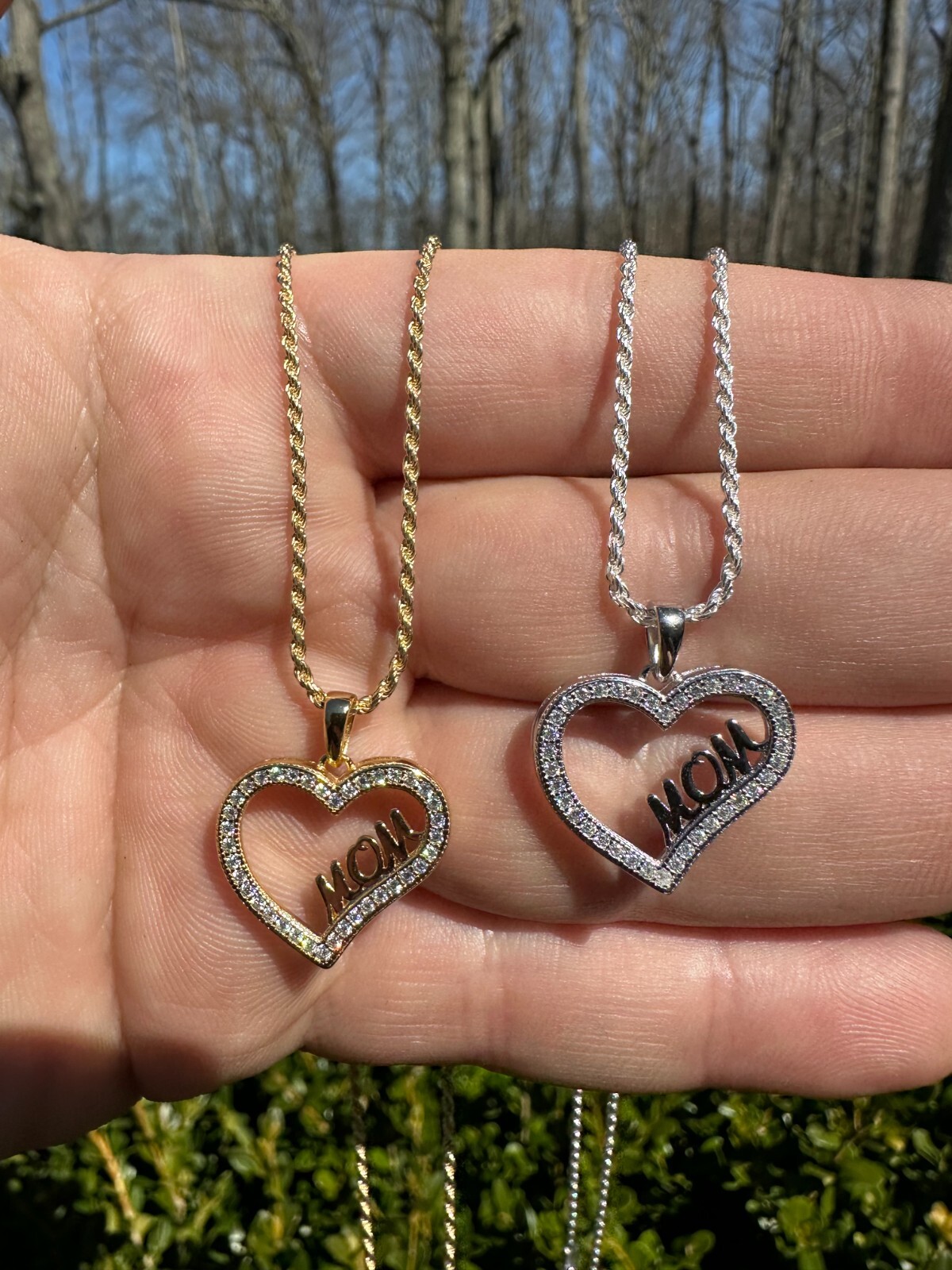 MOISSANITE 925 Silver/Gold Iced Mom Heart Shape Love Mother Day Pendant Necklace