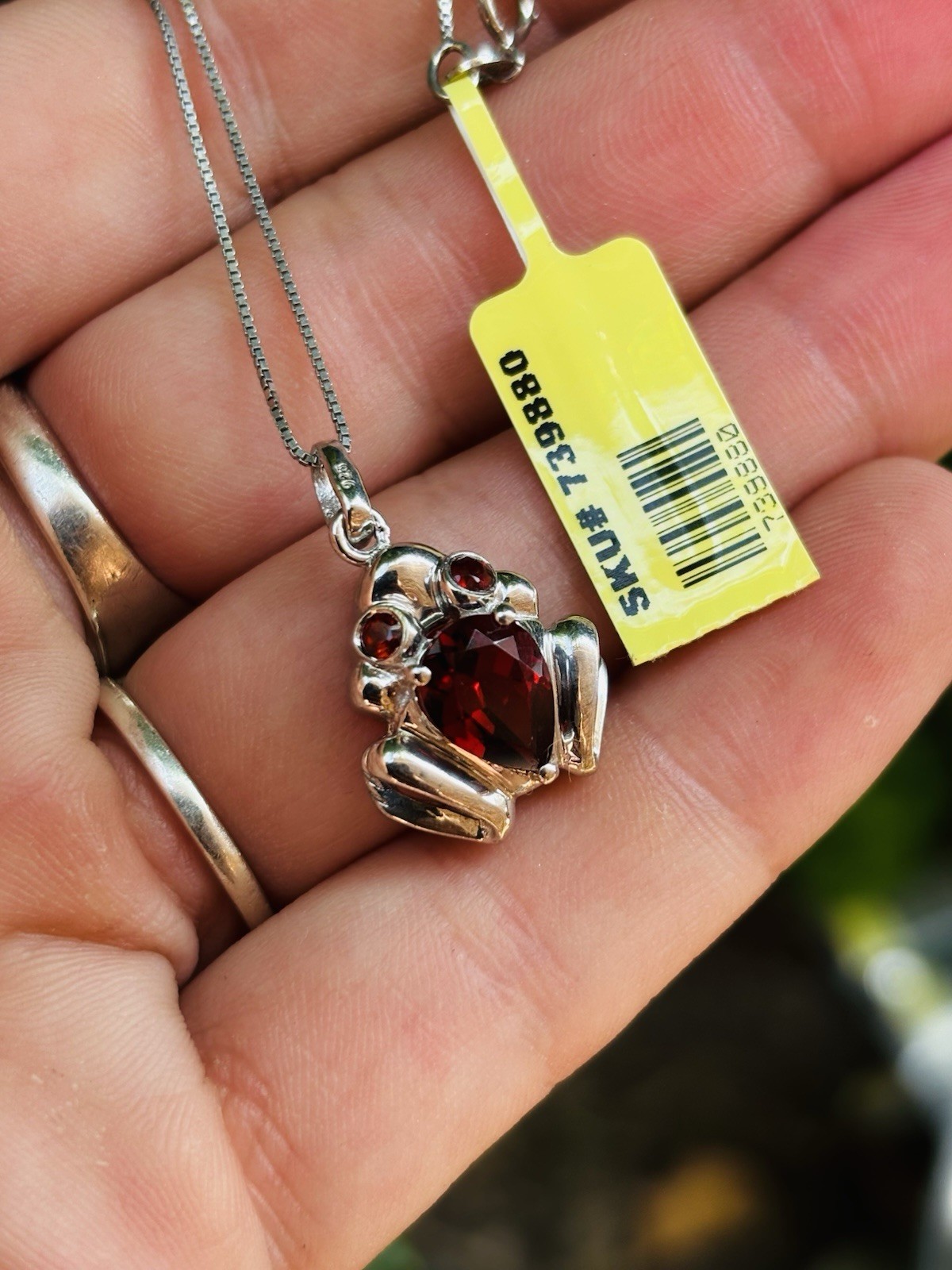 TJC silver and garnets frog pendant with 18 inches chain new with tag