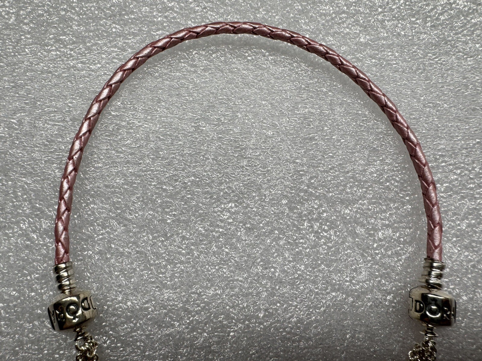 Pandora 15″ Pink Braided Leather Choker Chain Necklace Dangle Charm