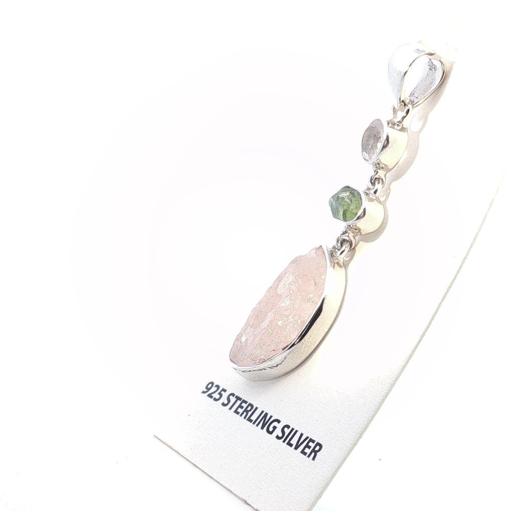 925 Sterling Silver Rose Quartz & Green Peridot Dangle Pendant