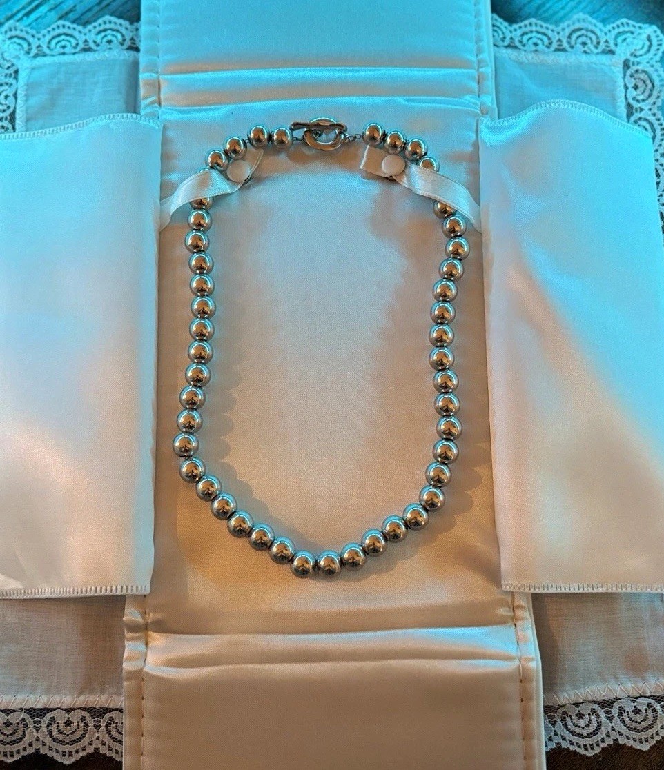 76g Vintage ATI Italy 925 Sterling Silver Chunky 8mm Ball Bead Toggle Necklace