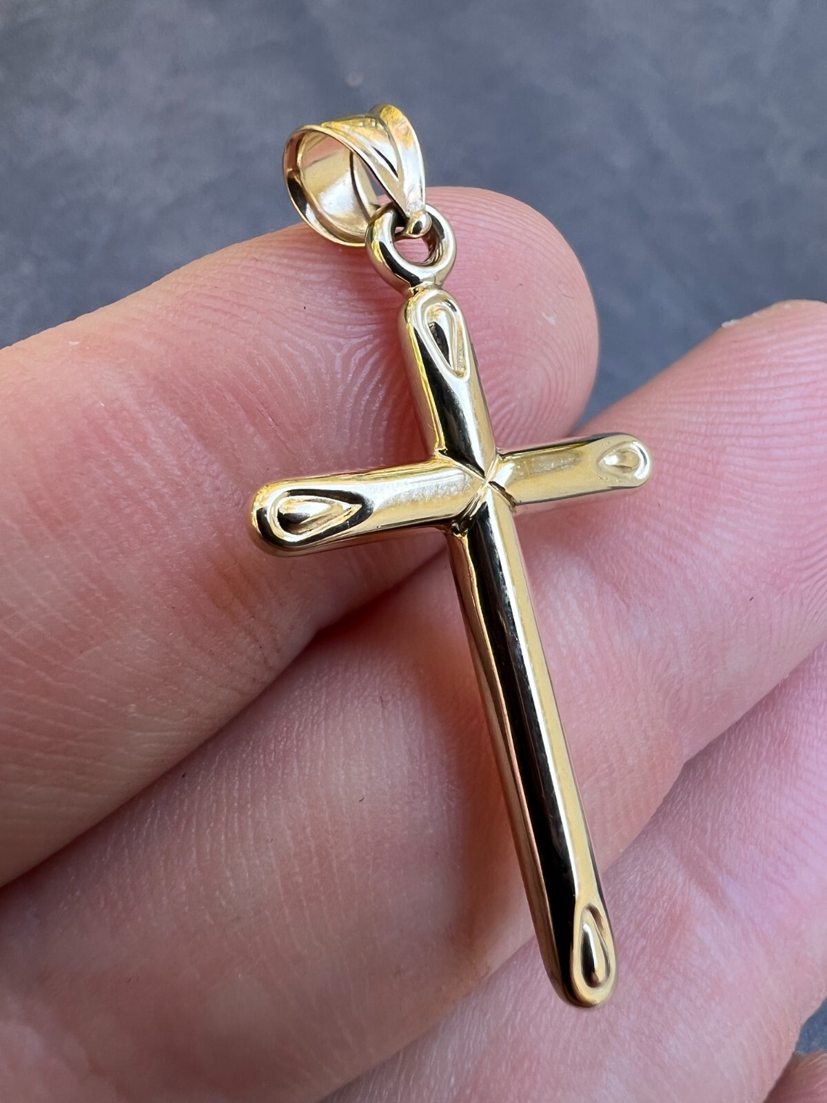 Real 14k Yellow Gold Plain Cross Crucifix Pendant Necklace Mens Ladies 1″ Medium
