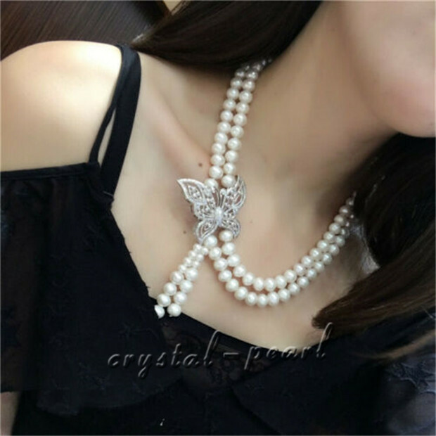 AAA 9-10MM SOUTH SEA WHITE PEARL NECKLACE 18″+19″ beauthful clasp