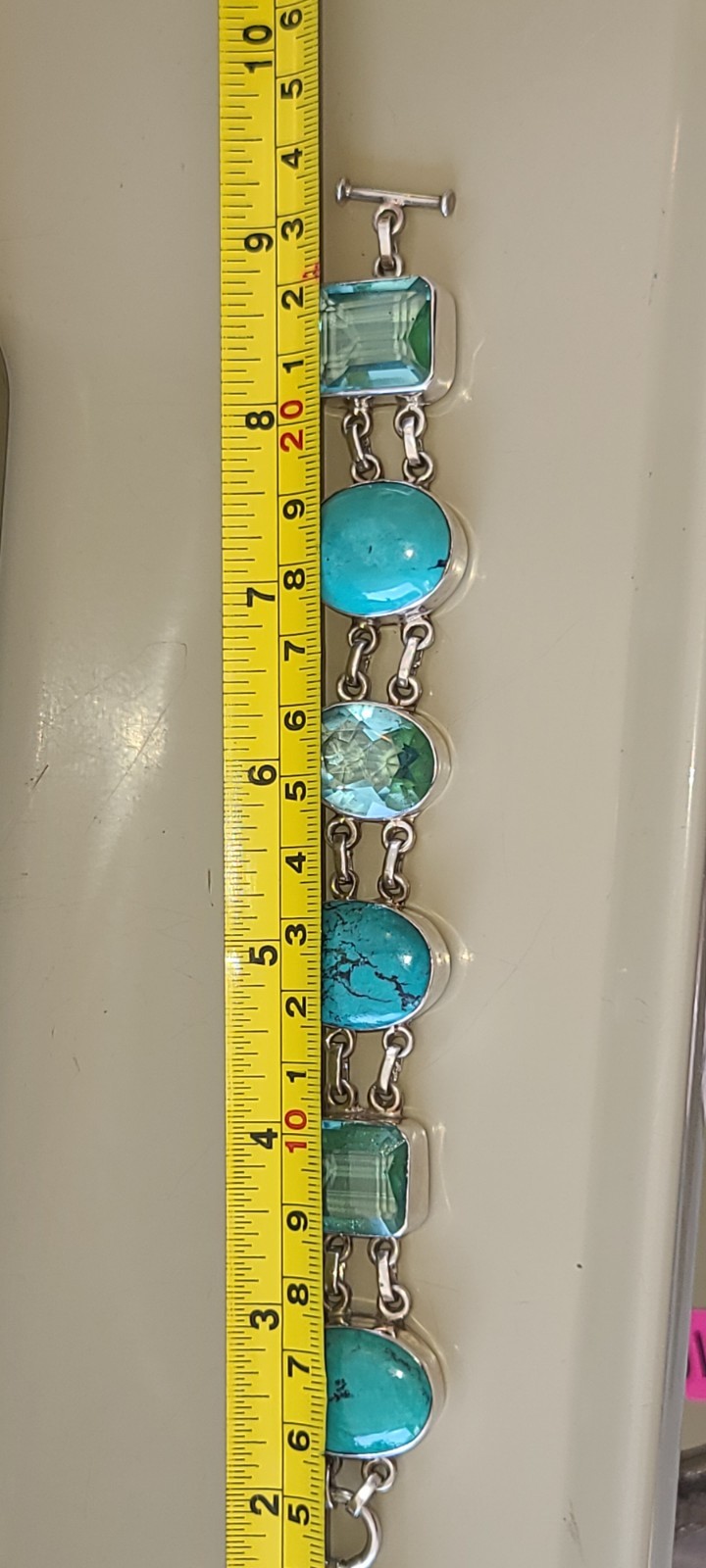 Stunning Sterling Silver Turquoise and Blue Topaz Adjustable Bracelet