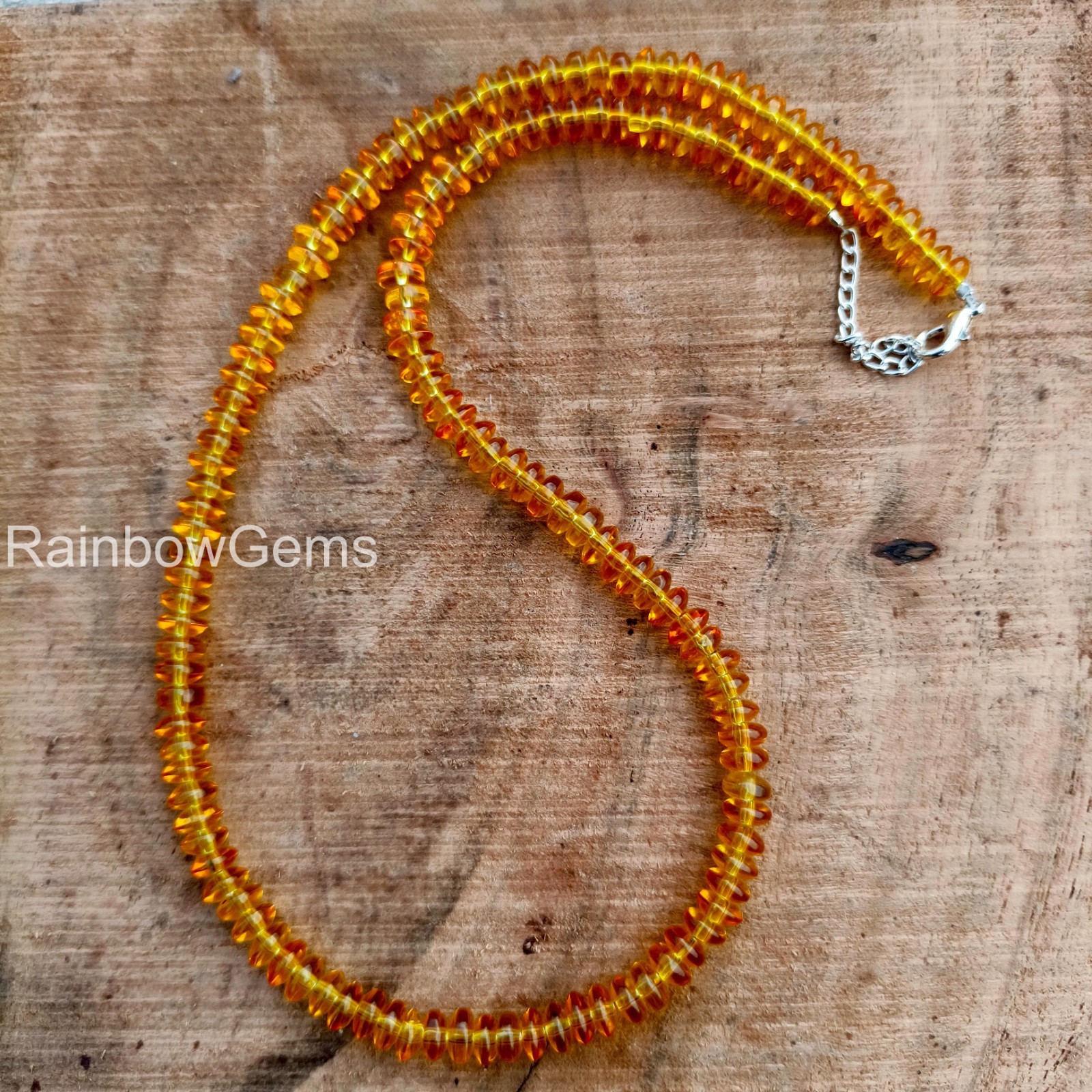 AAA Yellow Citrine Beaded Necklace 8mm Rondelle Beads | Yellow Citrine Gemstone