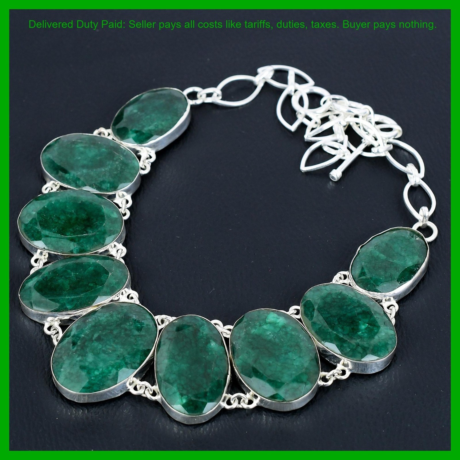 Zambian Emrald Stone 925 Silver Sisters Gift Elegant Chain Engagement Necklace