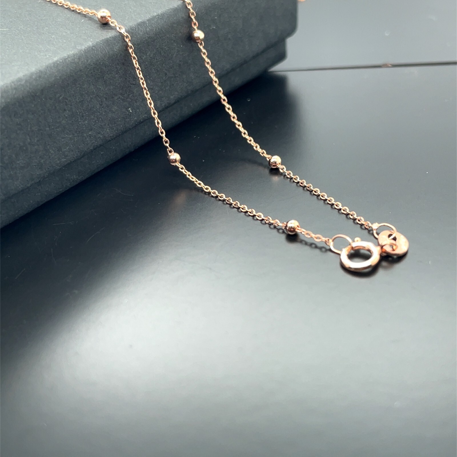 9ct Rose Gold Flat Trace Bead Chain Necklace 2mm Ladies Womens 16 18 20 22 24″