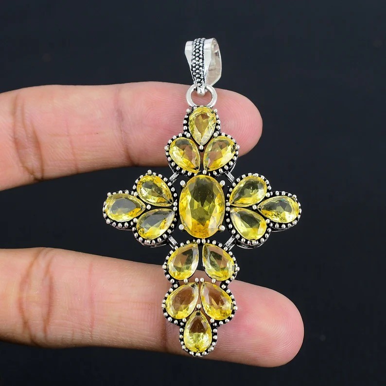 Citrine Gemstone Vintage Pendant 925 Sterling Silver Handmade Jewelry For Gift