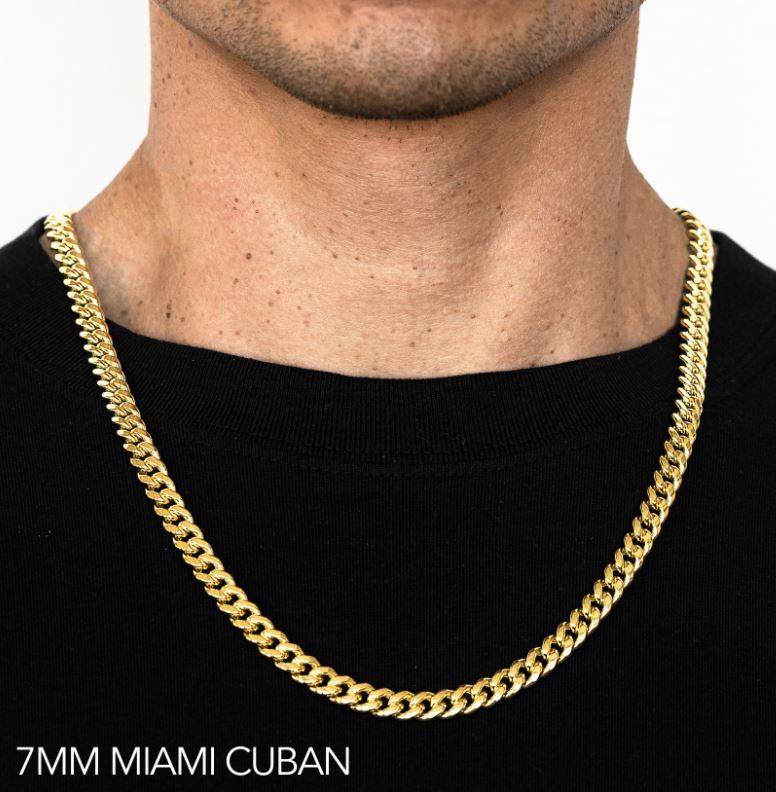 10k Yellow Gold 3mm-9.5mm Miami Cuban Chain Necklace Bracelet Size 7″-30″ Hollow