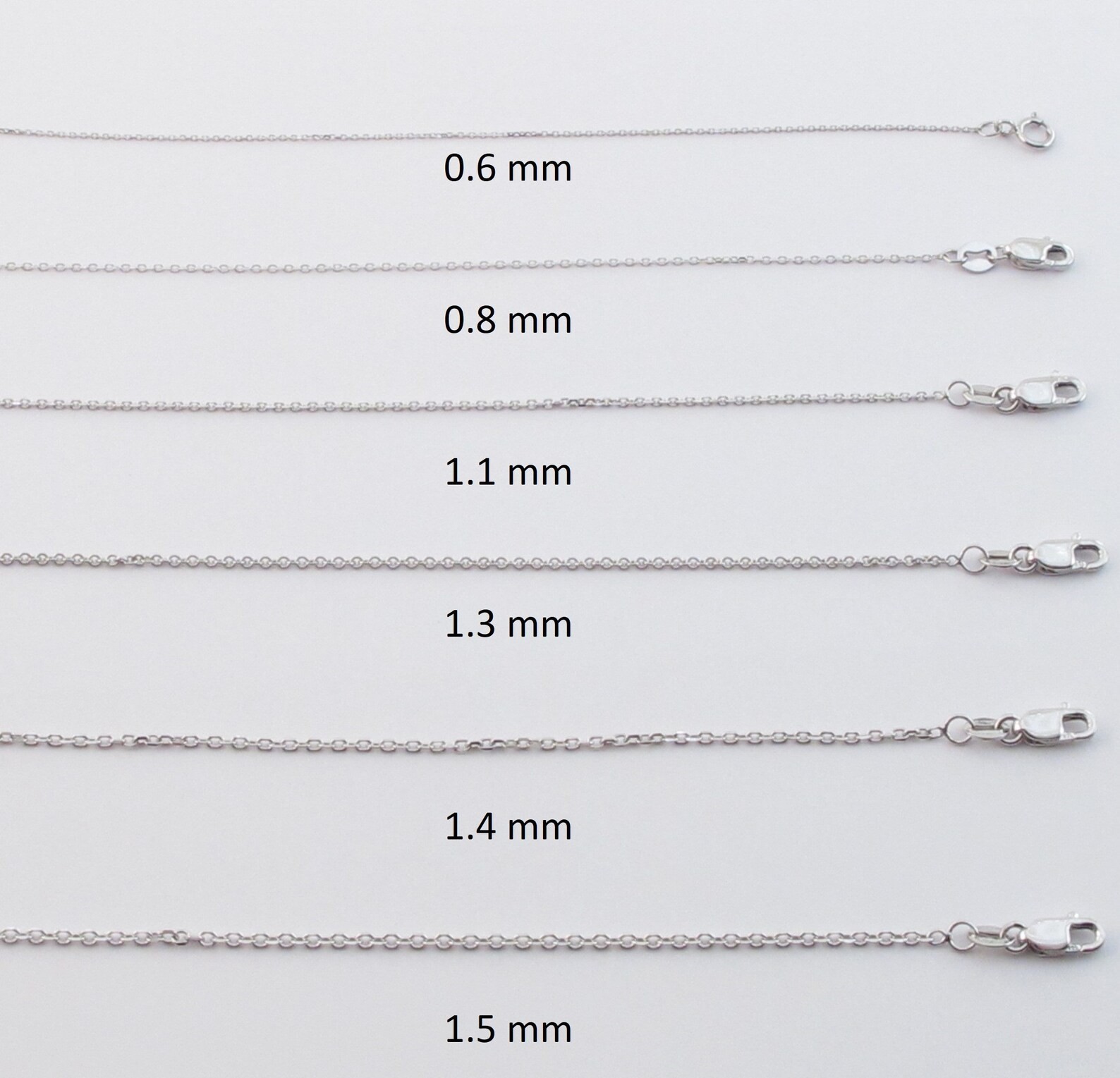 14k Solid White Gold Cable Chain 16″-24″ , 0.6 mm – 3.1 mm
