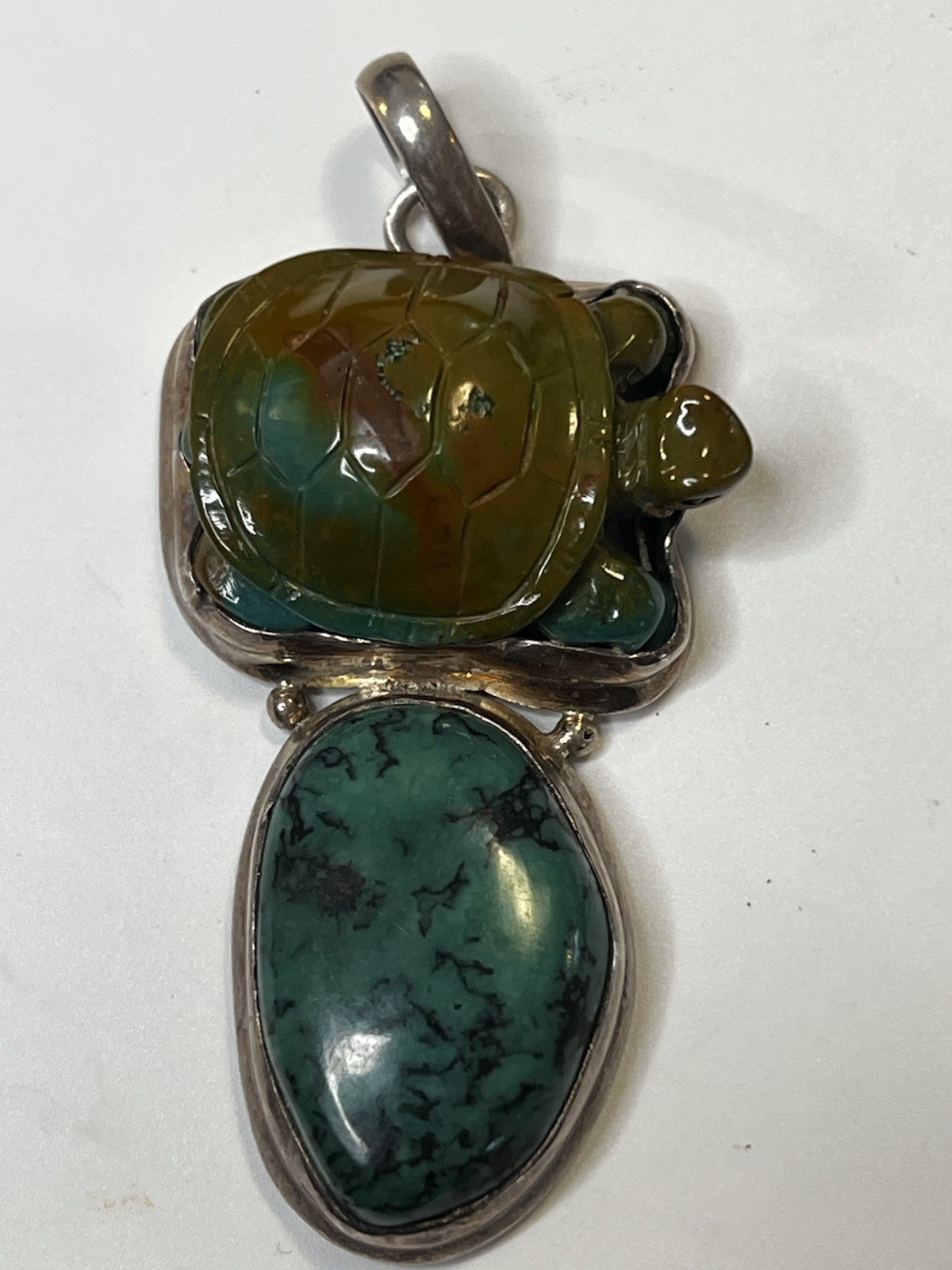 Sterling Silver 925 Turquoise Turtle Pendant History Unknown Acid Tested Rock ID