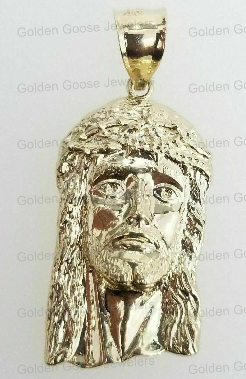 10K Yellow Gold Religious Jesus Face Pendant Charm 10K Figaro Chain 16″ – 24″