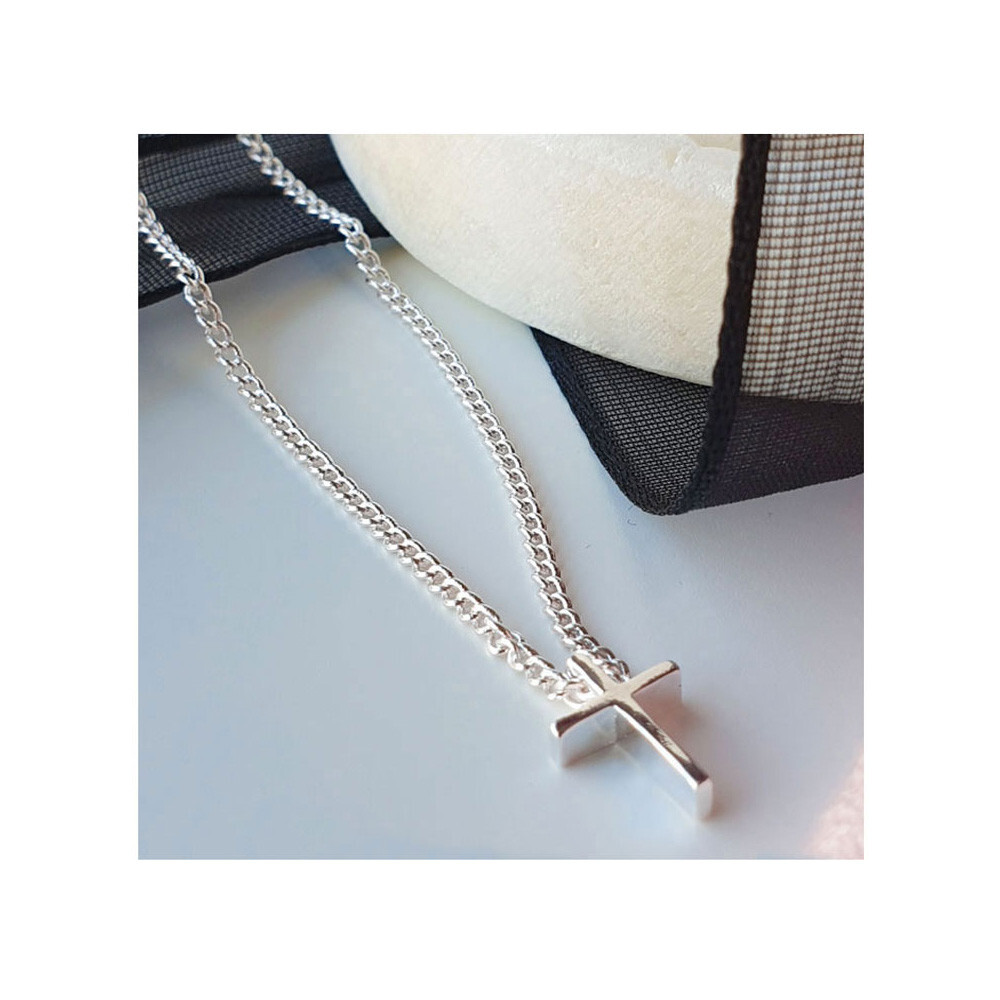 Real Solid 925 Sterling Silver Minimalist Tiny Cross Necklace, Mens Necklace