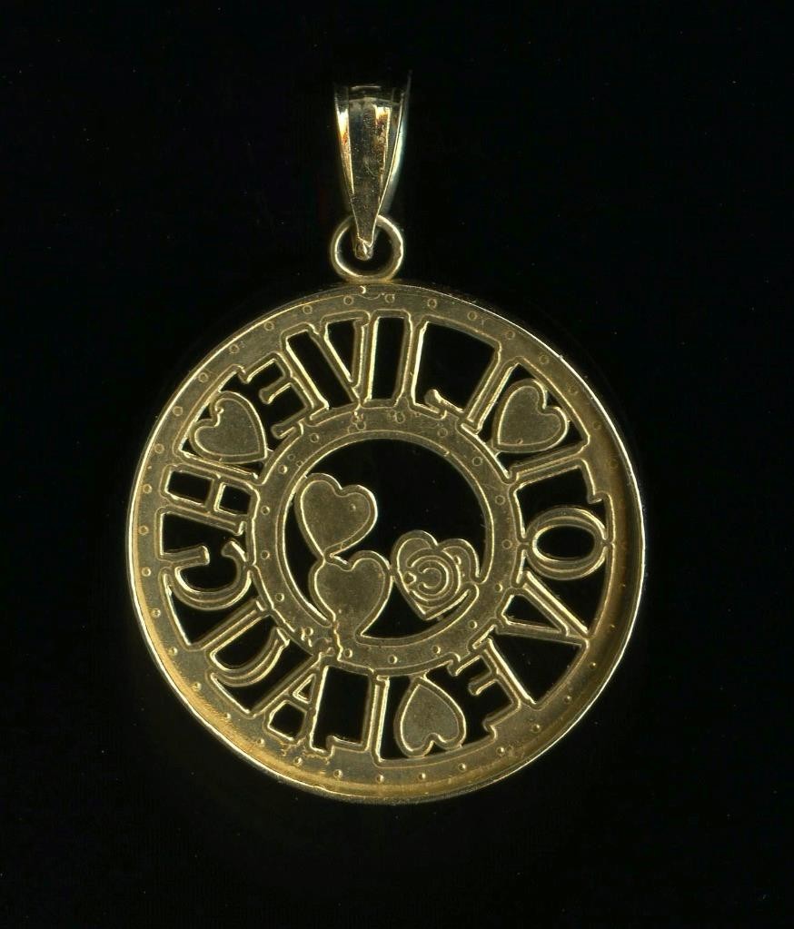 New 14K 1.64 Gram 27mm Solid Yellow Gold “LIVE LOVE LAUGH” Word Pendant (TA