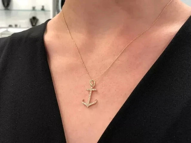 Round Cut 1.50Ct Lab Grown Diamond Anchor Women Pendant 14k Yellow Gold Plated
