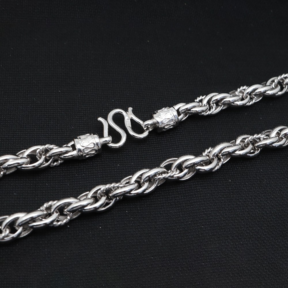 Pure S925 Sterling Silver Chain Men 8mm Wave Toggle Link Necklace 57-58g 23.6in