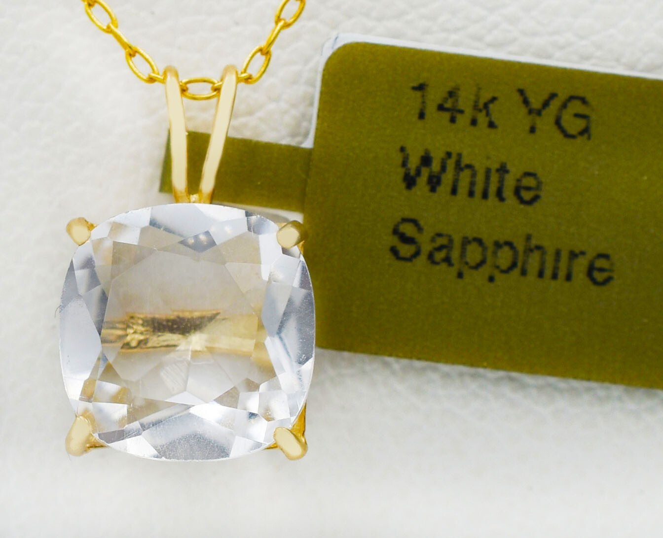 GENUINE 3.49 Cts WHITE SAPPHIRE PENDANT 14K GOLD – Free Appraisal Service – NWT
