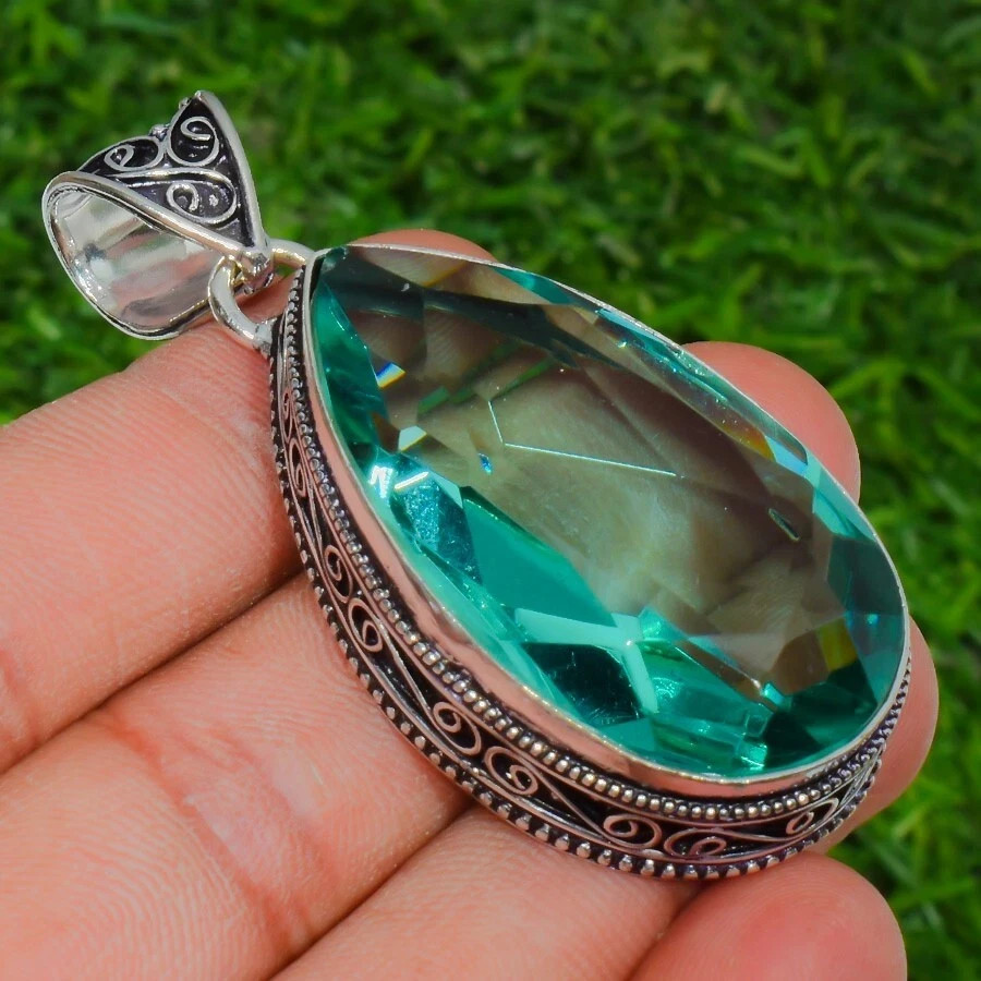Aquamarine Gemstone Handmade 925 Sterling Silver Jewelry Pear Cut Pendant