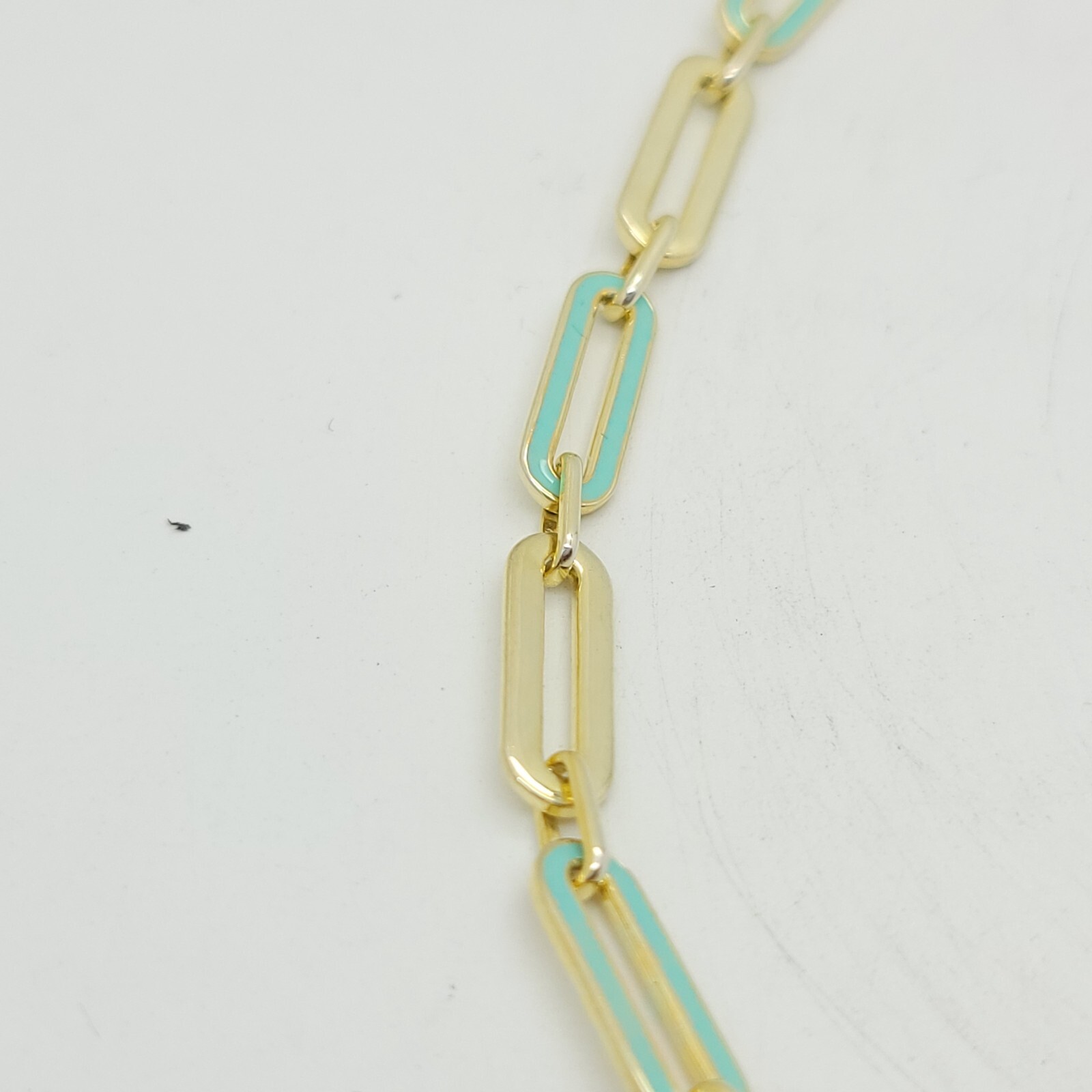 Adinas Jewels Sterling Silver Gold Tone Pastel Green Enamel Paper Clip Necklace