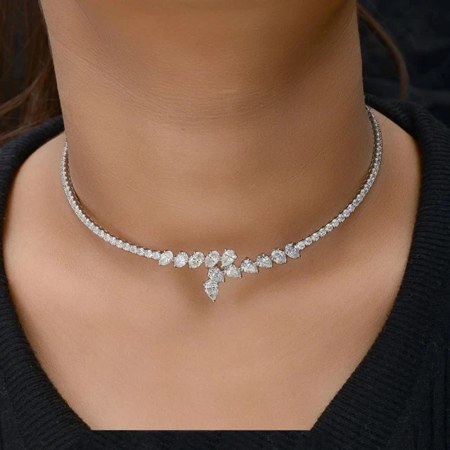 11Ct Pear Cut Lab-Created Diamond Women’s Necklace 14K White Gold Plated 18″