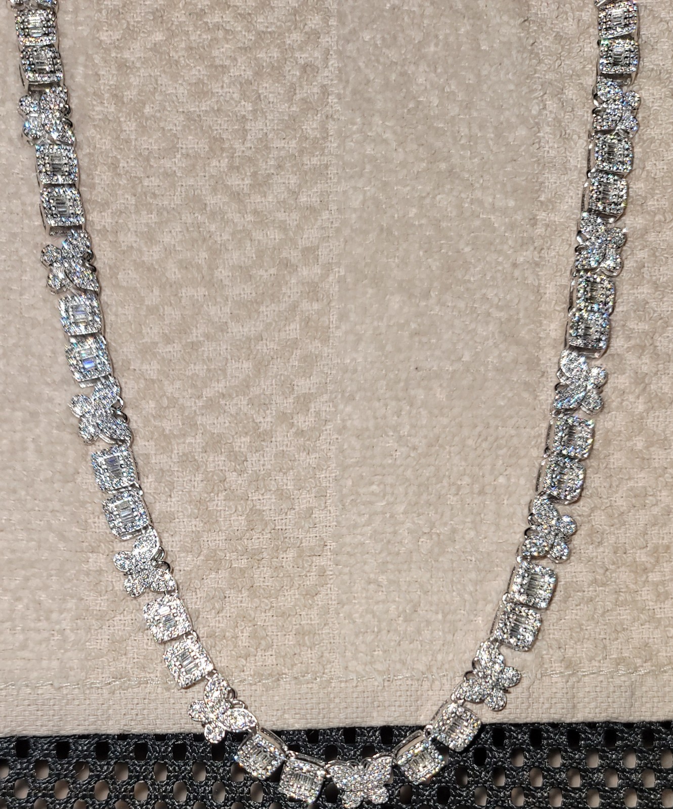 925 Sterling Silver Moissanite Butterfly Necklace With Baguettes 18 Inches 7.3mm