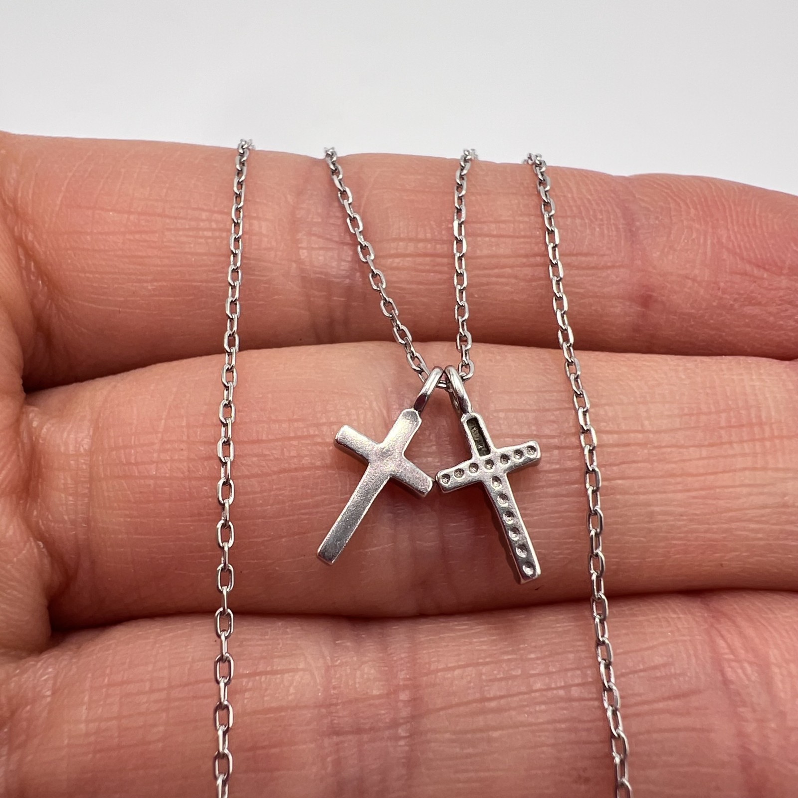 Cute Icon Cross Pendant Chain Sterling Silver 925 Jewelry 17.3in (44cm) 2.05g
