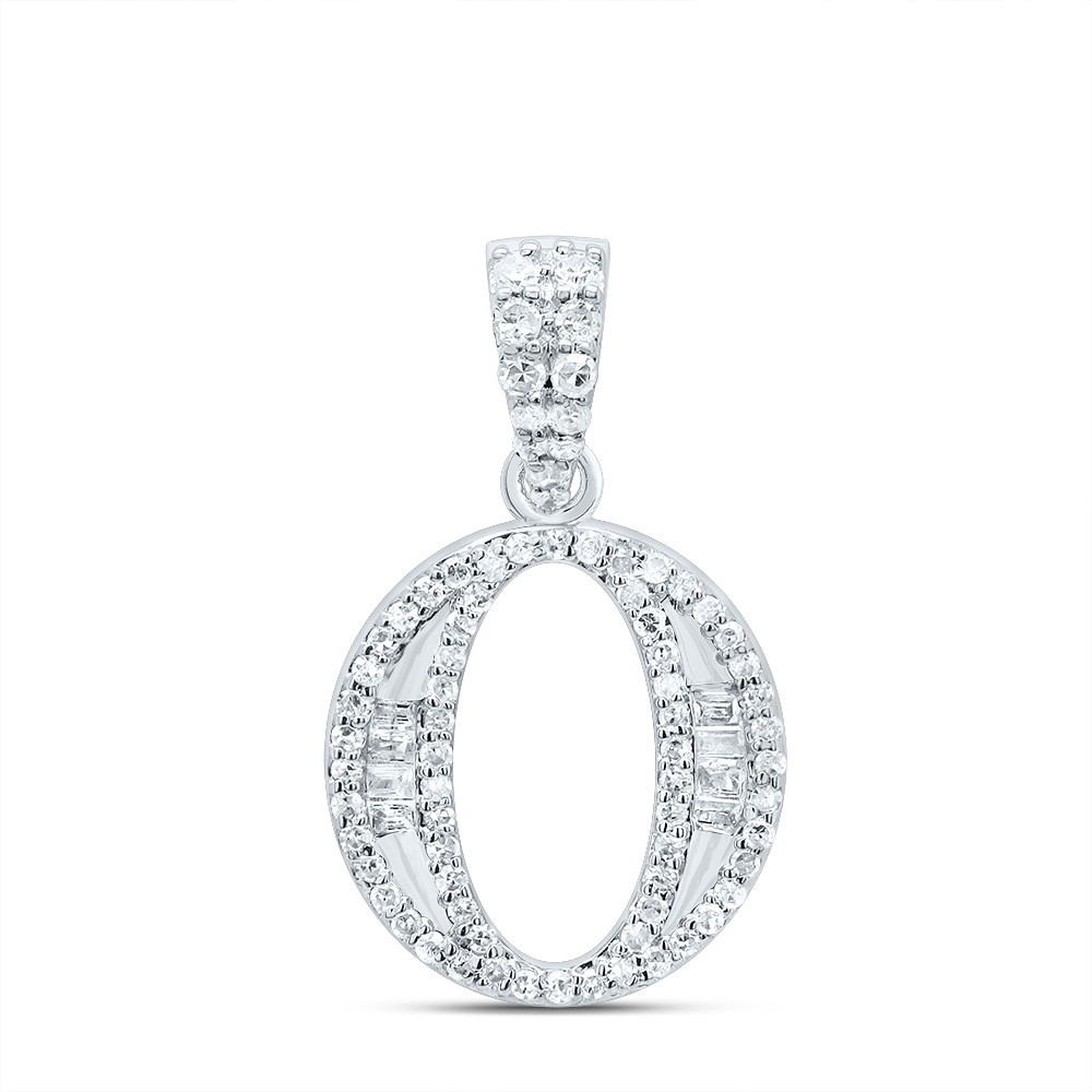 10k White Gold 1.53gm 0.27CTW Natural Diamond Initial “O” Baguette Pendant Charm