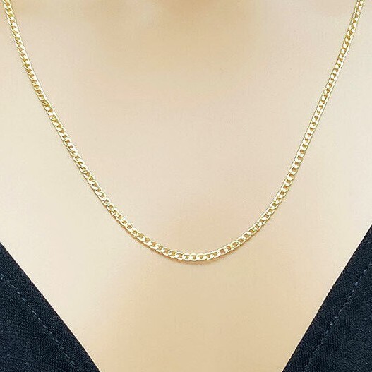 10K Yellow Gold 2mm Cuban Curb Chain 16″ 18″ 20″ 22″ 24″ 26″