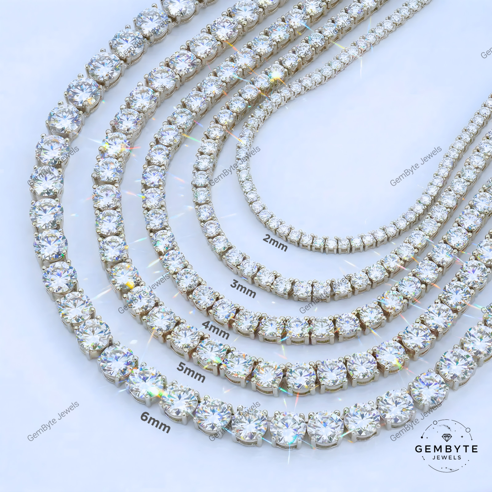 Real Moissanite Tennis Chain 925 Sterling Silver VVS D Color 2mm-6mm Mens Women