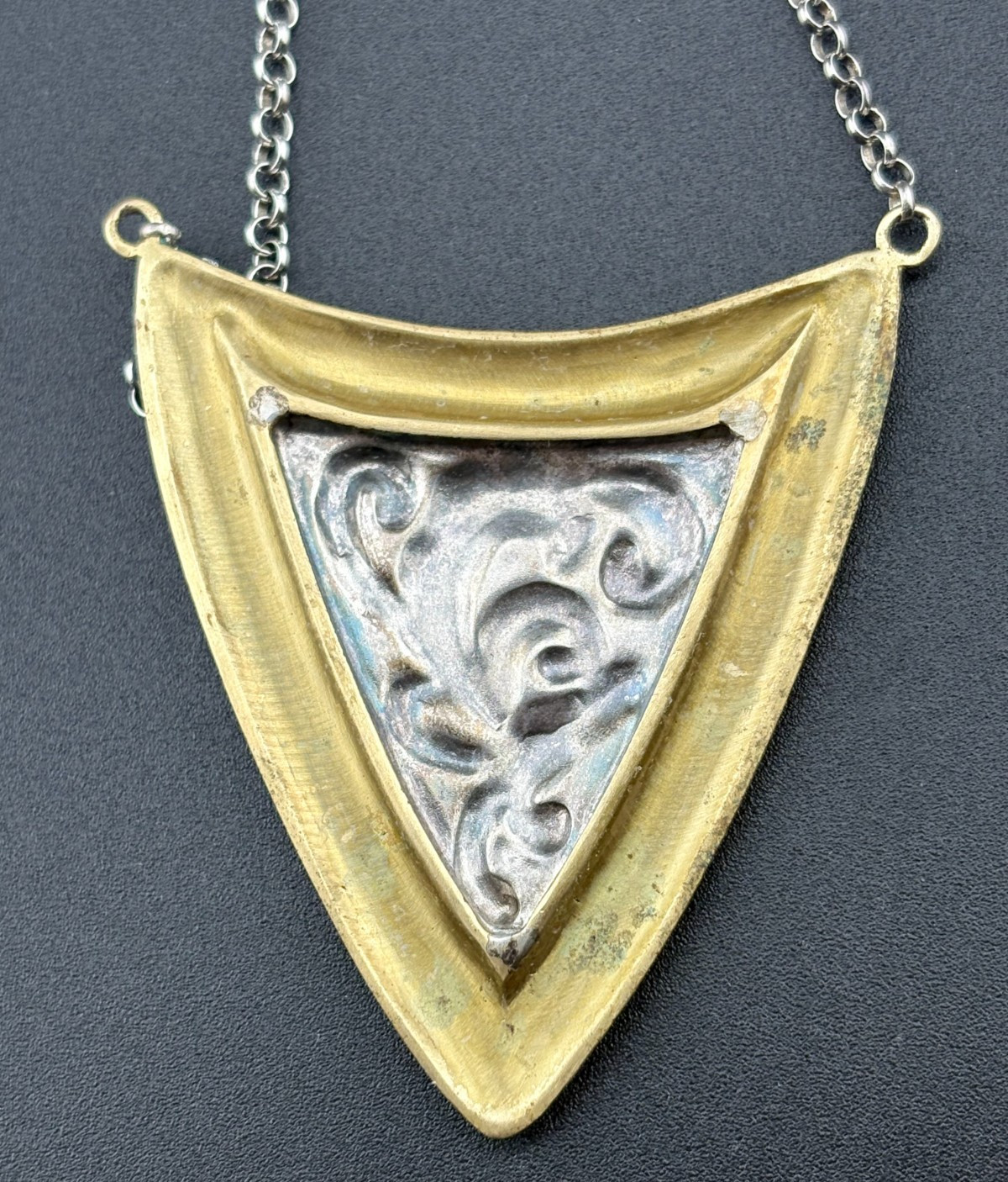 2″ Silpada “Patina Shield” Sterling Silver & Brass Necklace 22″ to 25″ – N3018